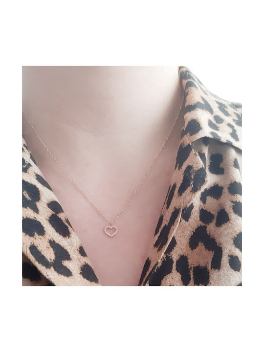 Necklace with design Heart from Rose Gold 14K with Zircon