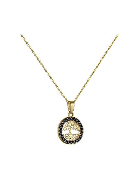 Necklace Double Tree from Gold 14K with Zircon