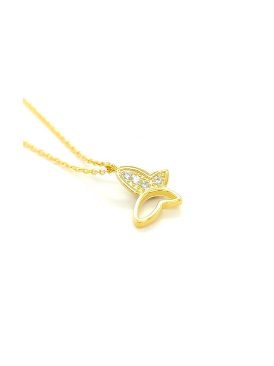 Necklace with design Butterfly from Gold Plated Silver with Zircon