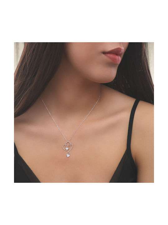 Necklace with design Heart from White Gold 18k with Diamond