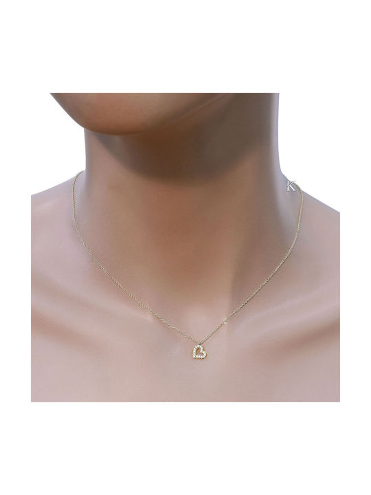 Necklace with design Heart from Gold Plated Silver with Zircon