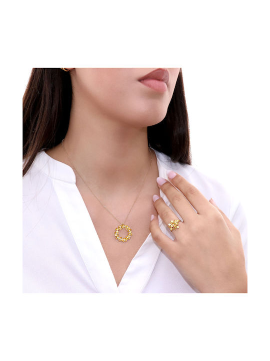 Halskette mit Design Blume aus Gold 14K mit Zirkon