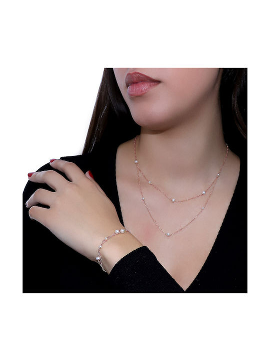 Necklace Double from Rose Gold 14K with Pearls