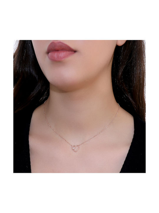 Necklace with design Heart from Rose Gold 14K with Diamond