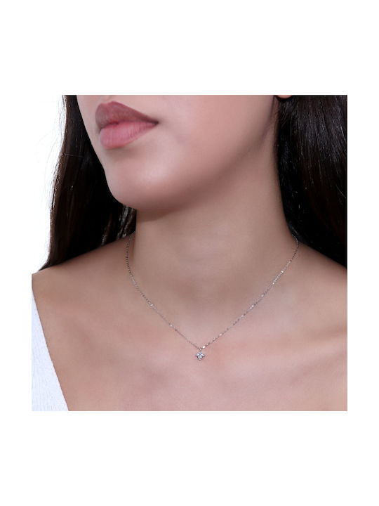 Necklace from White Gold 9 K with Zircon