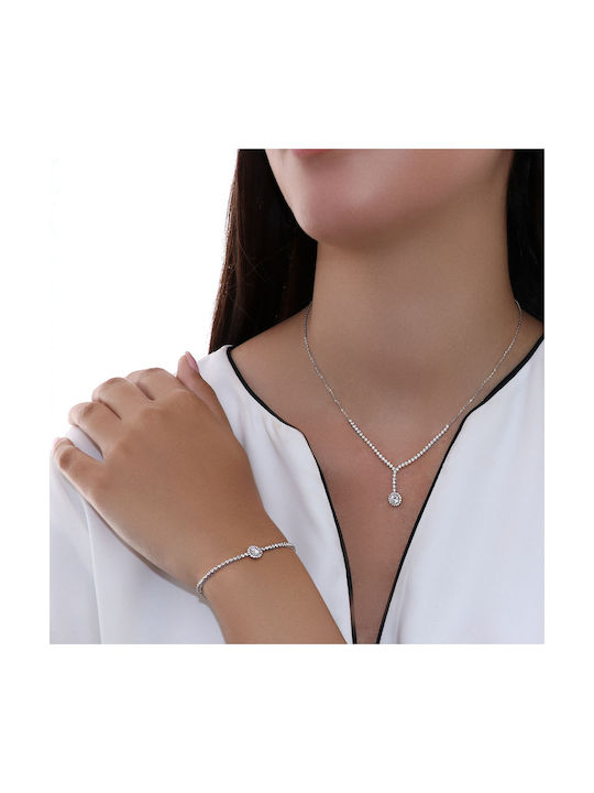 Necklace from White Gold 14K with Zircon