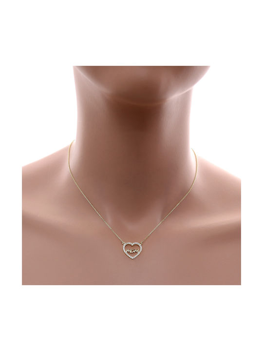 Necklace with design Heart Gold Plated with Zircon