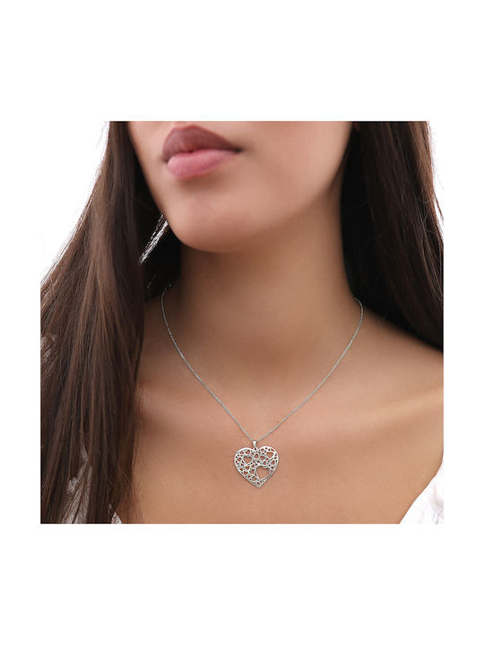 Necklace with design Heart from White Gold 9 K