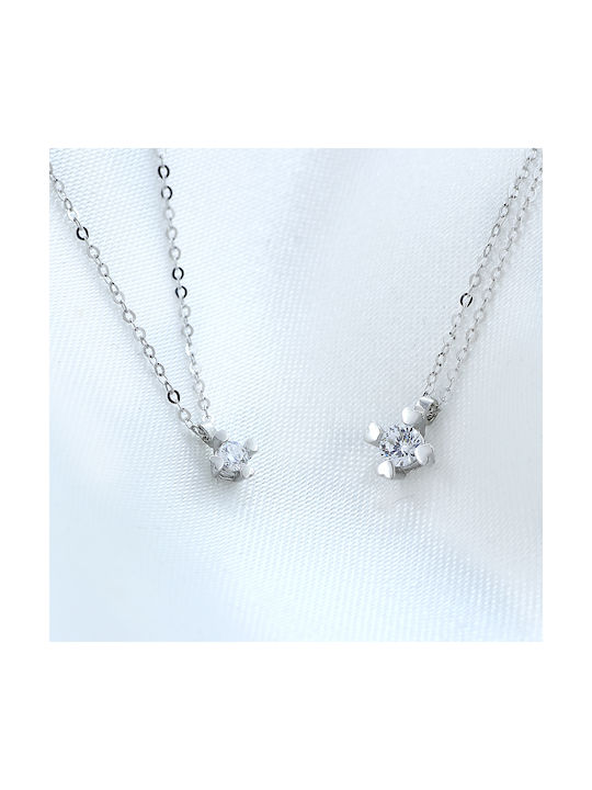 Necklace from White Gold 9 K with Zircon