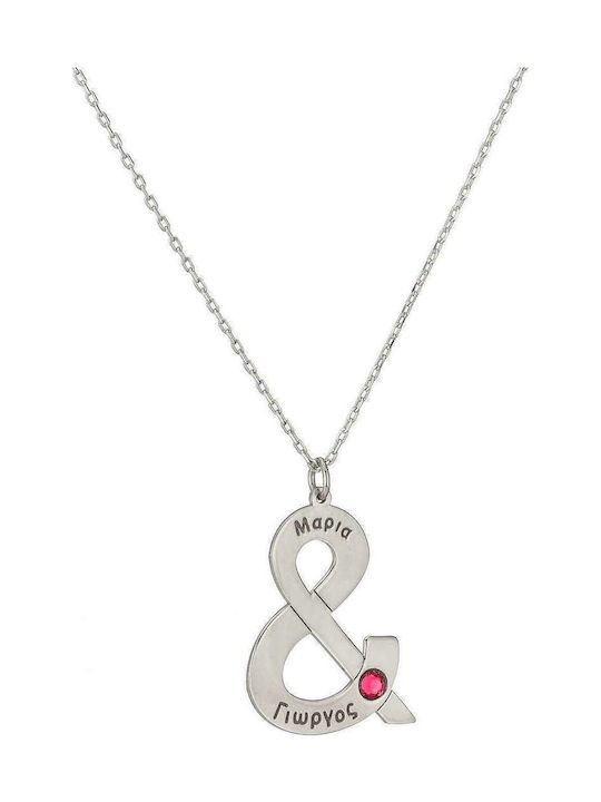 Necklace from Gold Plated Silver with Zircon with Personalization Pink