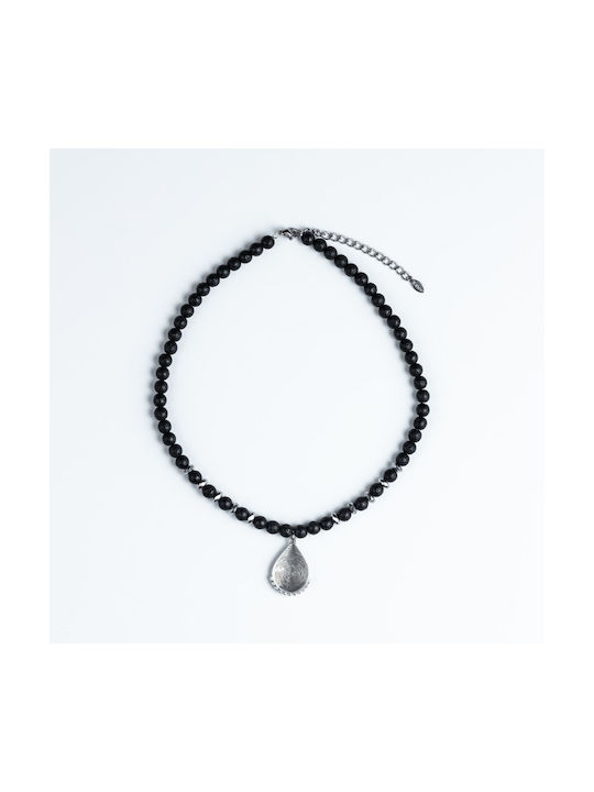 Cuoro Necklace with design Tear Black