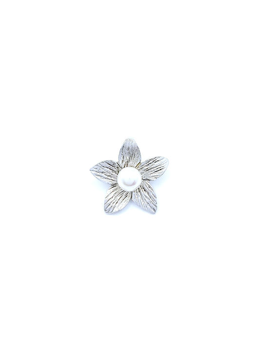 PS Silver Necklace with design Flower from Silver with Pearls