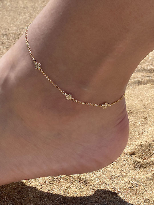 Bracelet Anklet Chain with Cross design made of Gold 9K with Zircon