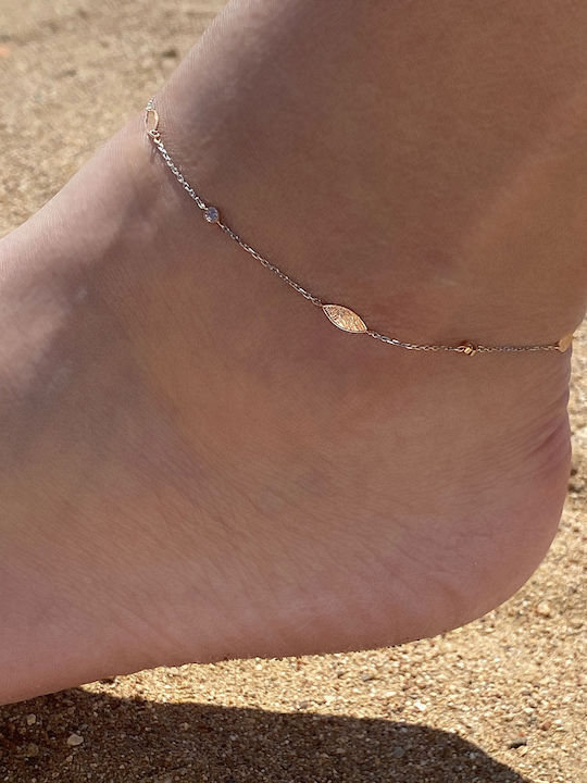 Bracelet Anklet Chain made of White Gold 14K with Zircon