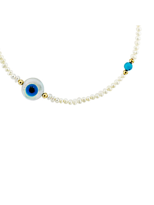 Bracelet Chain with design Eye made of Gold 14K with Pearls