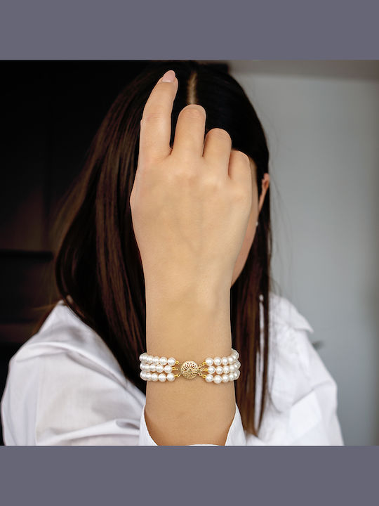 Margaritari Women's Bracelet Set in 14K Gold with Pearls 6.5cm