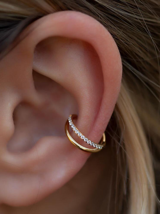 Piercing.gr Clicker 10mm Σκουλαρίκια Κρίκοι από Ατσάλι Επιχρυσωμένα με Πέτρες