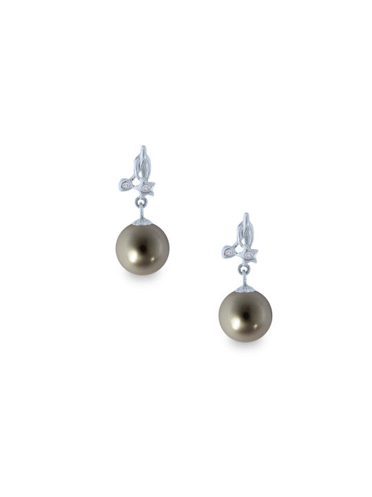 Earrings Pendants made of Gold 18K with Diamond & Pearls