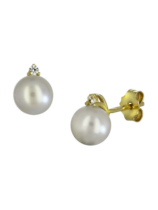 Earrings made of Gold 14K with Stones & Pearls