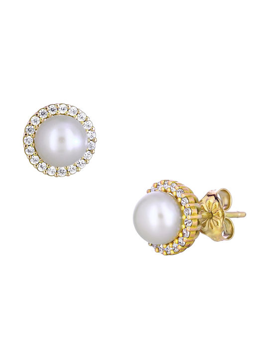 Earrings made of Gold 14K with Stones & Pearls