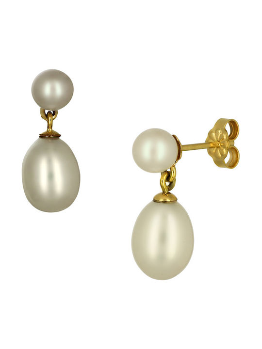 Earrings Pendants made of Gold 14K with Stones & Pearls