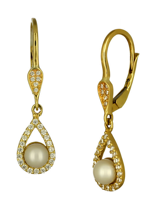 Earrings Pendants made of Gold 9K with Stones & Pearls