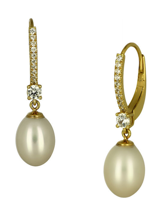 Earrings Pendants made of Gold 14K with Stones & Pearls