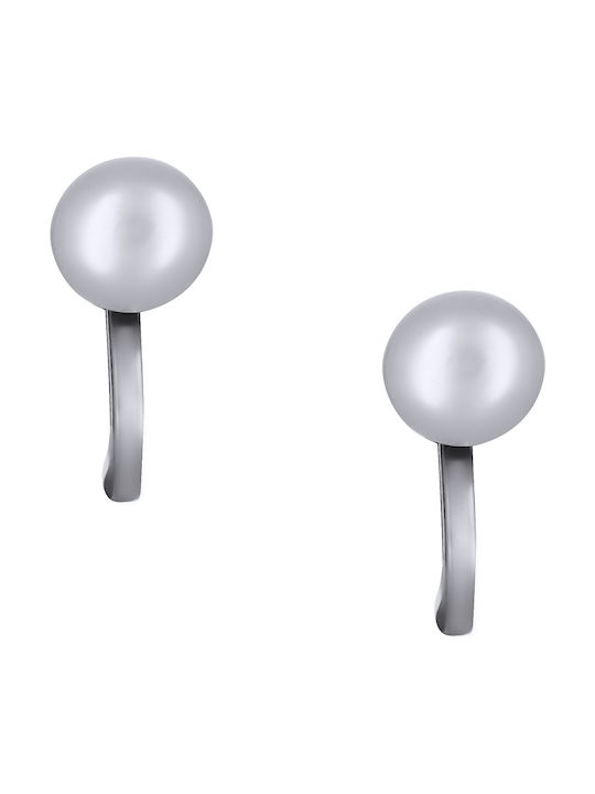 Earrings with Clip made of Platinum with Pearls