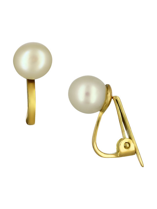 Earrings with Clip made of Gold 14K with Pearls