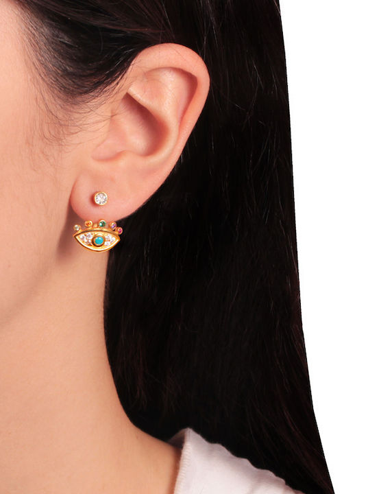 Abadianakis Σκουλαρίκια Ear Jackets από Ασήμι Επιχρυσωμένα με Πέτρες