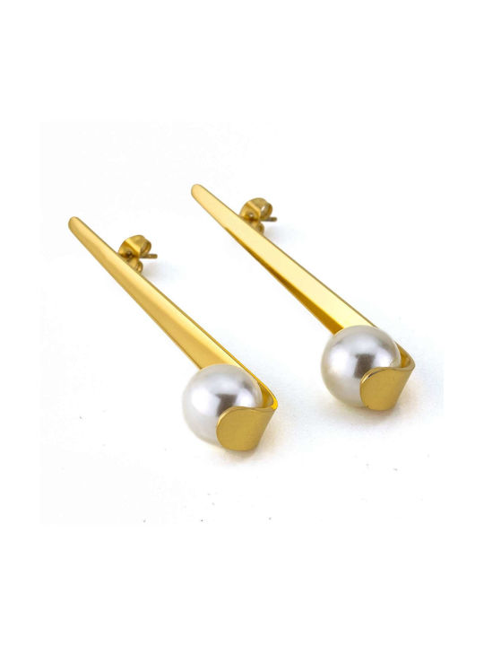 Earrings made of Steel Gold Plated with Stones & Pearls