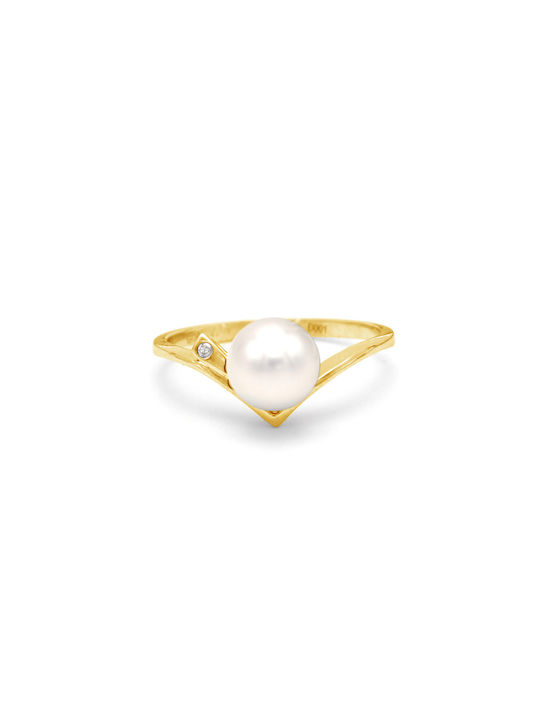 Women's White Gold Ring with Pearl 18K