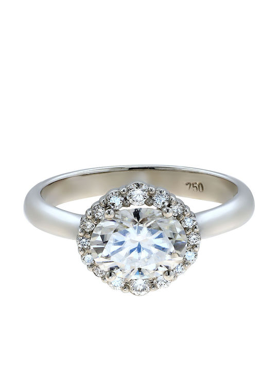 Women's Ring with Diamond & Moissanite in 18K White Gold