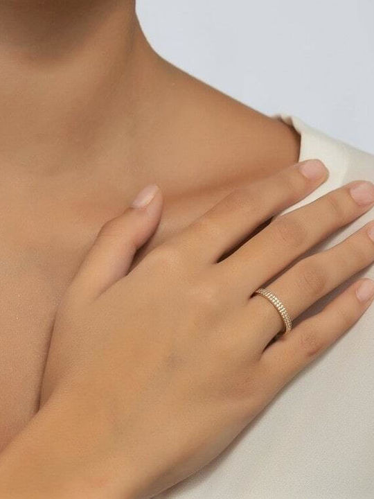 Eforo Дамски Пръстен Половинчат с Циркони от Злато 14K