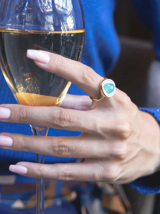 Cuoro Damen Ring mit Steinen & Emaille aus Stahl Vergoldet