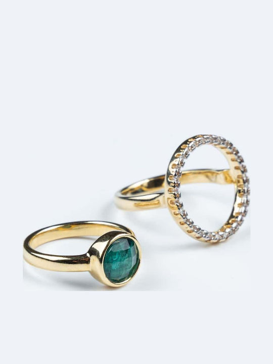 Cuoro Damen Ring mit Zirkonia aus Stahl Vergoldet