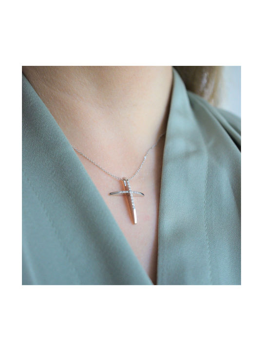 Weißgold Kreuz 18K mit Kette