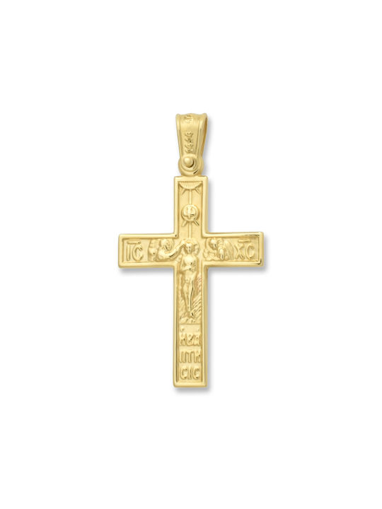 Herren Gold Kreuz 14K Beidseitig mit dem Gekreuzigten