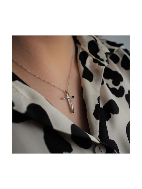 Weißgold Kreuz 18K mit Kette