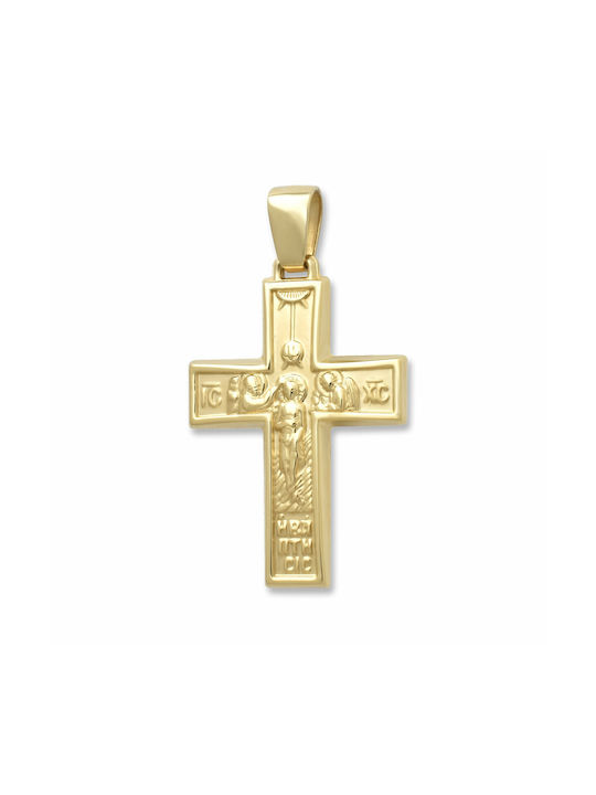 Herren Gold Kreuz 14K Beidseitig mit dem Gekreuzigten