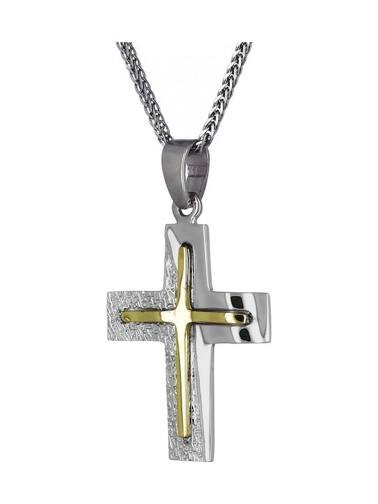 Men's White Gold Cross 14K Double Sided with the Crucified