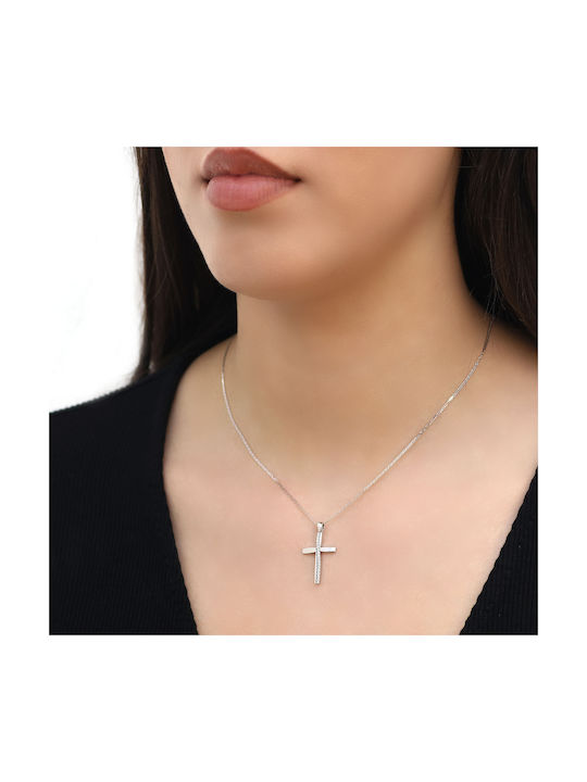 Damen Weißgold Kreuz 9K mit Kette