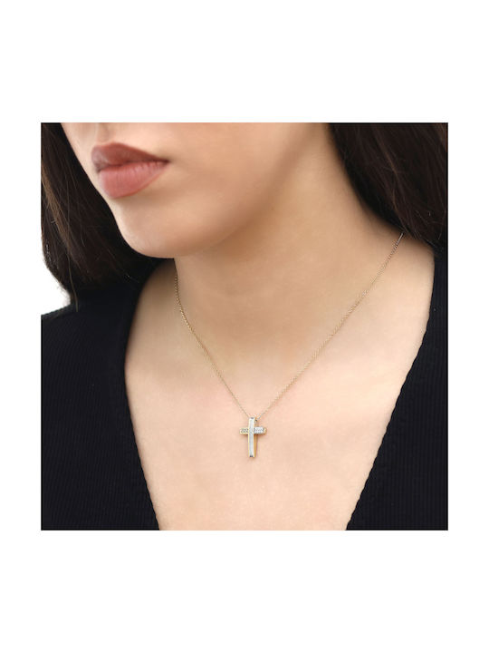 Damen Weißgold Kreuz 14K Beidseitig