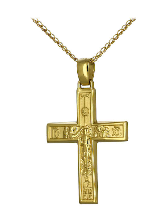 Herren Gold Kreuz 14K Beidseitig mit dem Gekreuzigten