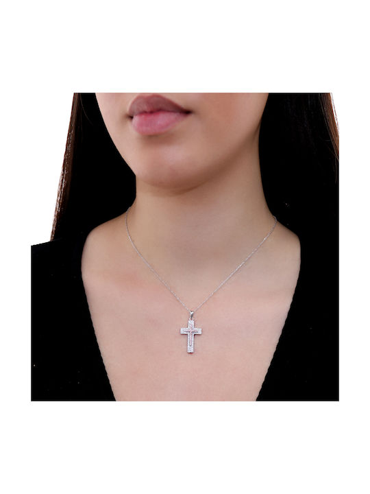 Damen Weißgold Kreuz 14K mit Kette