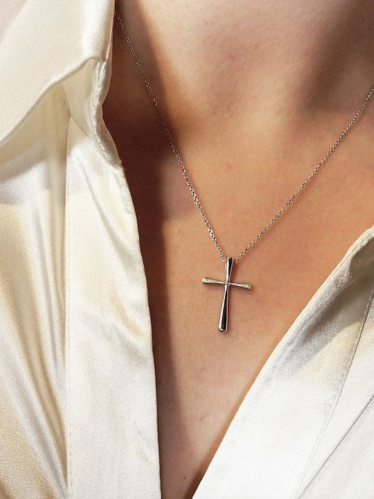 Women's White Gold Cross 18K with Chain
