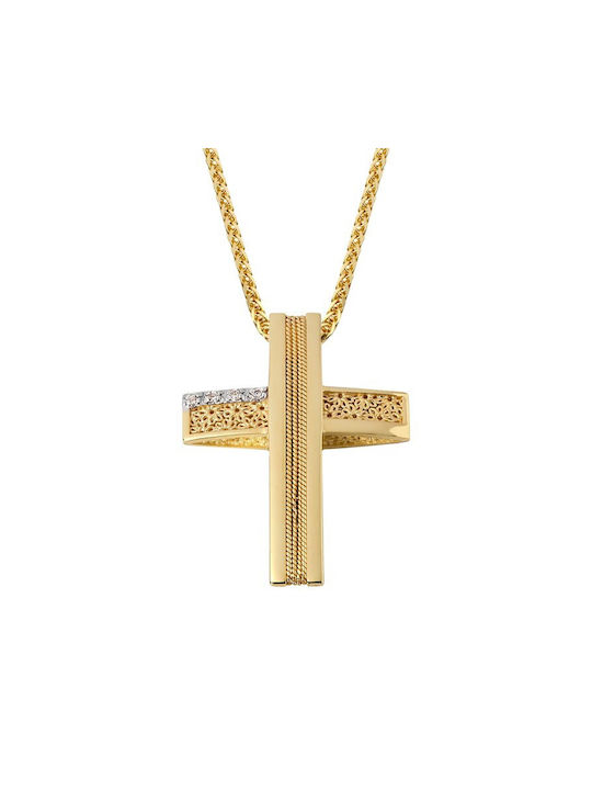 Damen Gold Kreuz 14K Beidseitig mit Kette