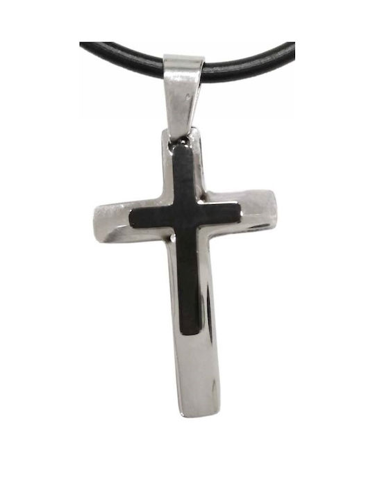 Black Cross from Steel with Cord