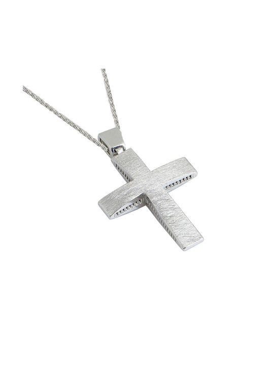 Weißgold Kreuz 14K Beidseitig mit Kette