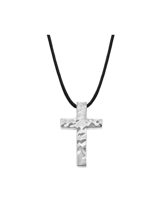 Black Men's Cross Double Sided from Silver with Cord